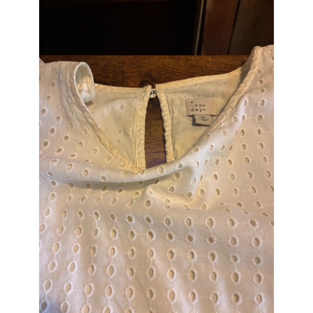 A New Day Eyelet Midi Dress Womens XL White Good Tiered Puff Sleeve Boho - Picture 7 of 7